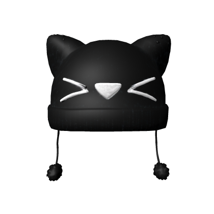 Kawaii sleepy kitty pom pom beanie black