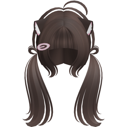 Cute Kitty Pigtails w/ Ears And Clip (Brown)