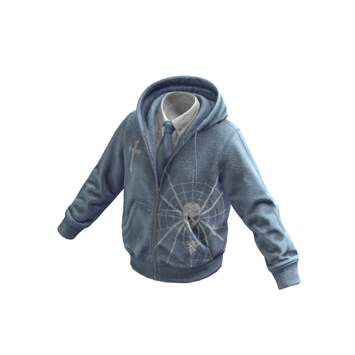 Blue-White Spiderweb Skull Hoodie w/ Tie
