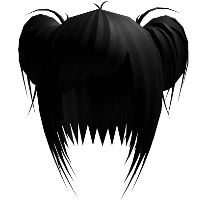 Choppy short black messy emo space buns thumbnail