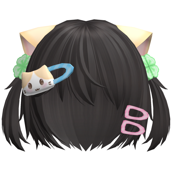 ♡ kawaii short brown cat hair w pigtails n clips