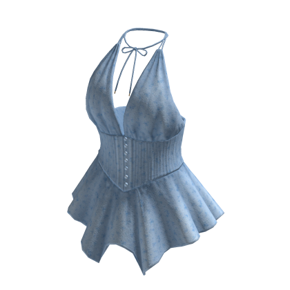 Floral Halter Corset Peplum Top (Blue)