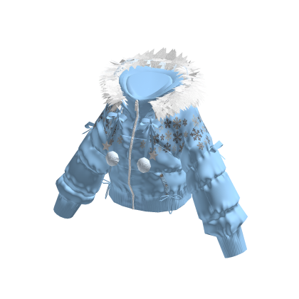 Puffer Jacket with Fluffy Hood (Light Blue)