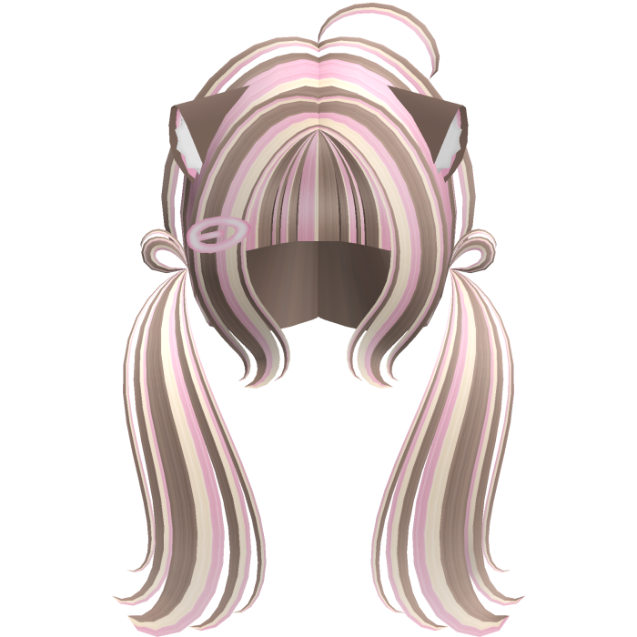 Cute Kitty Pigtails w/ Ears And Clip (Neapolitan)