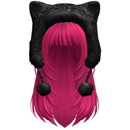 Hot Pink Straight Layered Hair w Kitty Hood