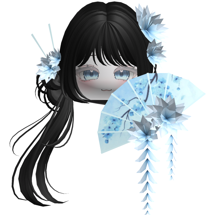 Side Ponytail w/ Cherry Blossoms & Fan