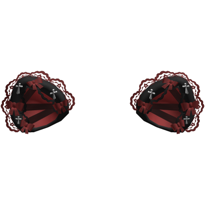 🎀 Gothic Cross Lace Cat Ears Bows Crimson Red
