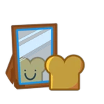 A Toasty that is looking at himself in a mirror