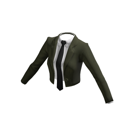 Olive Cropped Suit Blazer w/ Uniform Tie