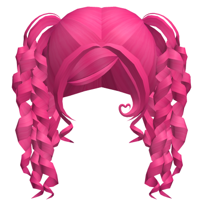 ♡ hot pink curly side bang twin pigtail hair Roblox item