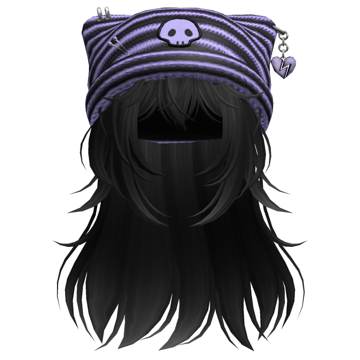 Emo Kawaii Skull Beanie W/ Wolfcut Black V5