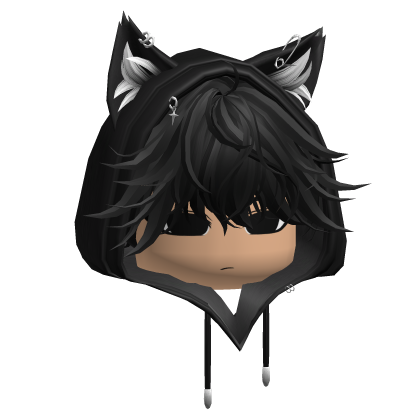 Messy Emo Hair w/ Cute Cat Hood (Black) Roblox item