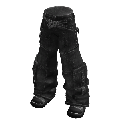 Y2K Black Studded Belt Ripped Denim Cargo Jeans
