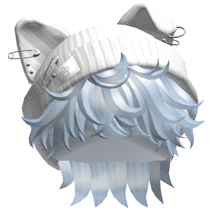 Messy Hair w/ Y2K Punk Cat Beanie(Sky Blue)