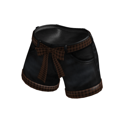 ✨Bow Belt Folded Black  Shorts / Coffee Gingham