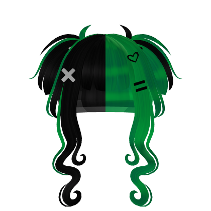 Messy Twin-Tail Curls - Black & Green (Half) Roblox item