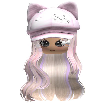 Colorful Beige Kitty Ears Cap Wavy Hair
