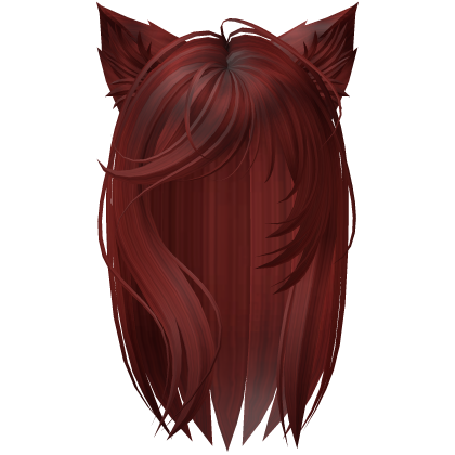 Messy Side Swept Bangs Cat Ears Hair in Red Roblox item