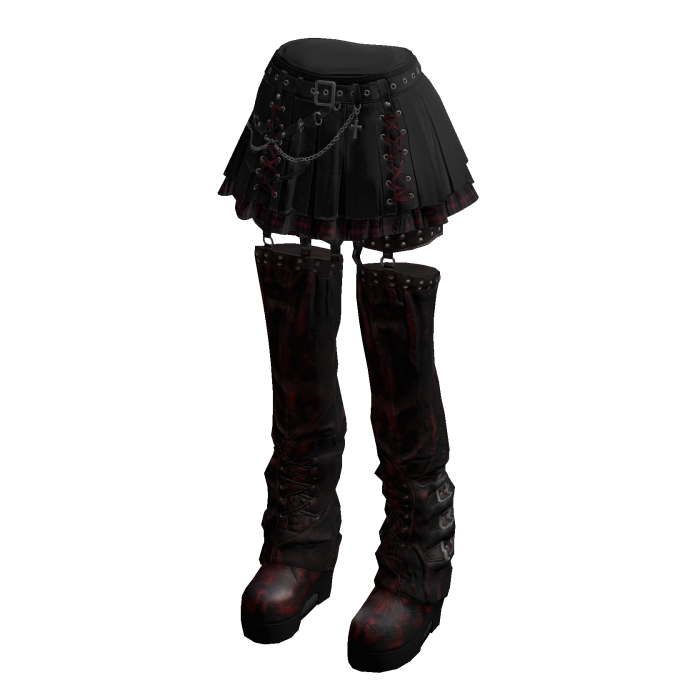 Lace-Up Mini Skirt with Tall Boots (Black/Red)