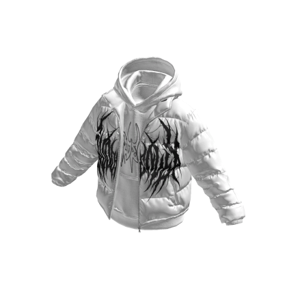 White Hoodie w/ Black Print White Puffer Jacket