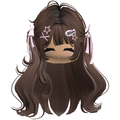 ♡ Cute Girl Pigtails w/ Hairclips & Face (Brown) Roblox item