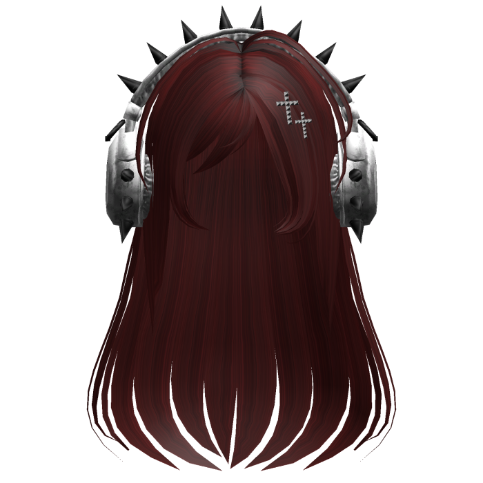 Punk Straight Hair W/ Headphones Dark Red