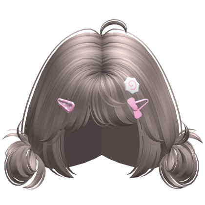 ♡ Cute Loose Low Mini Buns w Hairclips (Ash) Roblox item