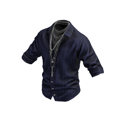 Navy Blue Button Up Shirt w/ Chains