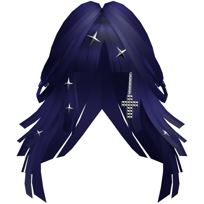 Blue Goth Punk Layered Long Hair w/ Cross