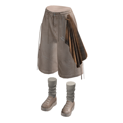 Baggy Shorts with Side Drape (Beige)