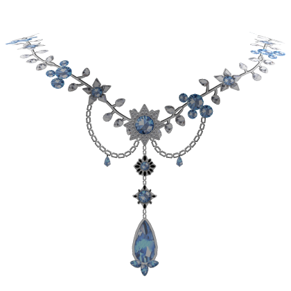 Light  Blue & Silver Royal Floral Gem Necklace Roblox item