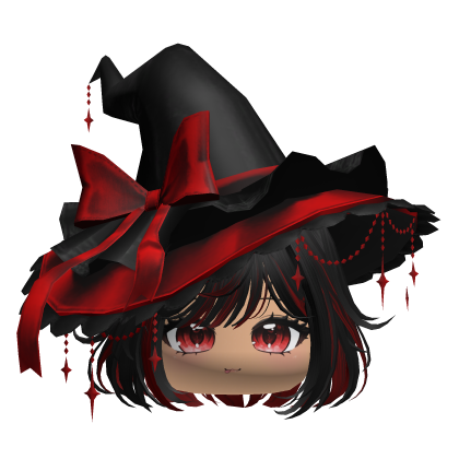 Cute Hair w/Halloween Witch Hat (Black&Red) Roblox item