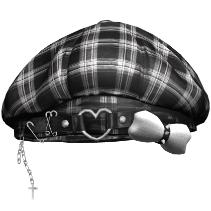 Black Plaid Kawaii Heart Stylish Beret Roblox item