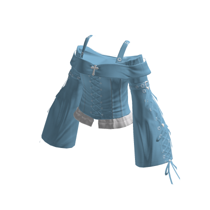 Y2K Goth Lace Up Top w/ Sleeves Blue thumbnail