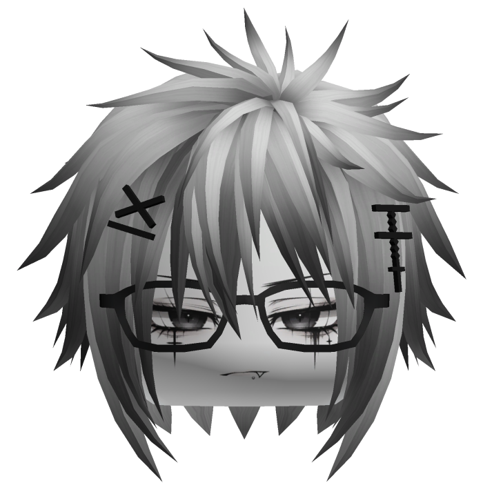 Silver Messy Emo Boy Hair w Glasses & Cross Clips