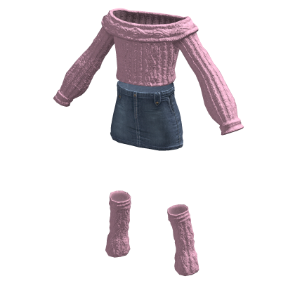 BB Knit Sweater Denim Skirt Leg Warmers Pink