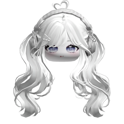Cute Wavy Pigtails w/ Headphones (White) Roblox item