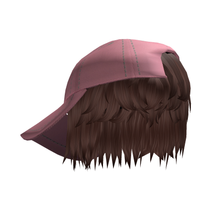 Messy Anime Boy Hair w/ Y2K Pink Hat (Brown) Roblox item