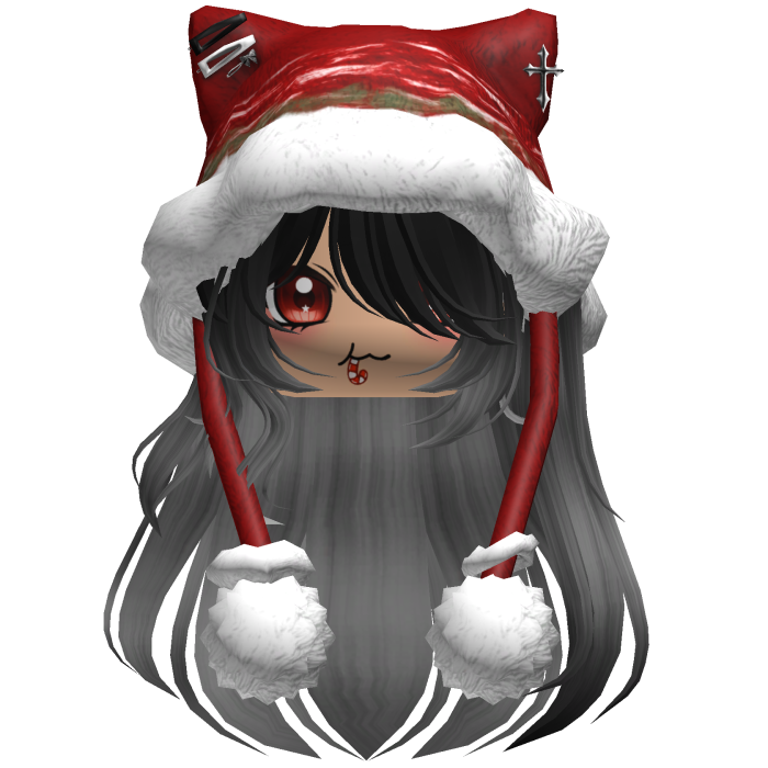 Long Black and Gray hair cute Christmas hat Y2k