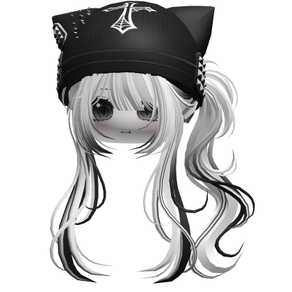 Messy Ponytail W/ Punk Kitty Cap White&Black Roblox item