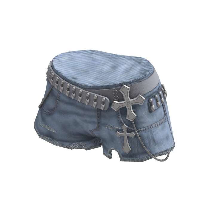 Grunge Studded Jean Shorts w/ Chain (Light Blue)