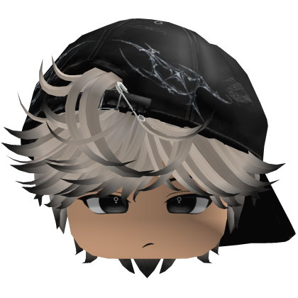 Cute black and-white emo hair with a Y2K cap black Roblox item