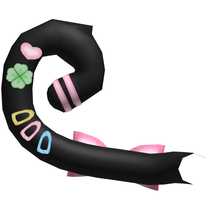 ♡ kawaii black swirly cat tail w clover charms