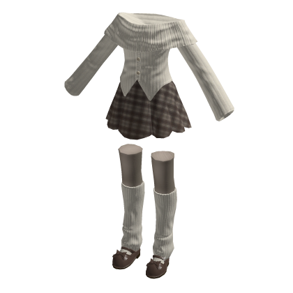 🍀Off Shoulder Top & Doll Skirt Outfit (Brown)