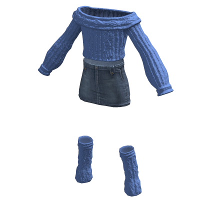 BB Knit Sweater Denim Skirt Leg Warmers Blue