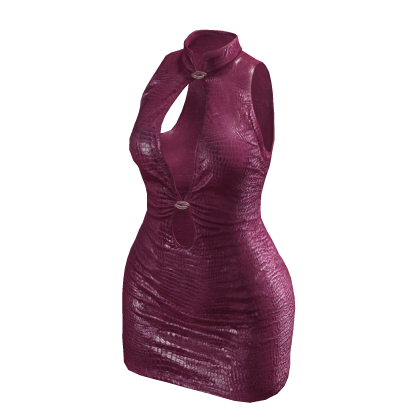 Pink Reptile Leather Mini Halter Dress