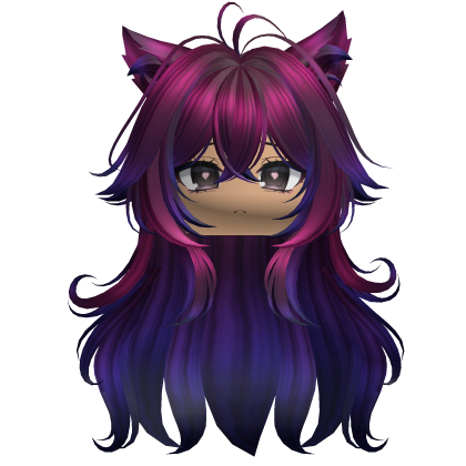 Swirly Fluffy Cat Ears Hair w/ Face (Vaporwave) Roblox item