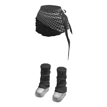 Y2K Coquette Ruffle Skirt w/ Leg Warmers (Grey)