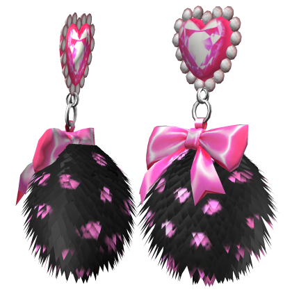 Kawaii Gyaru Fluffy Polka Dot Earrings Black Pink