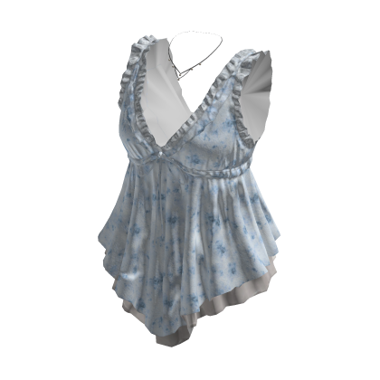 Coquette Floral Babydoll Top w/ Necklace (Blue)